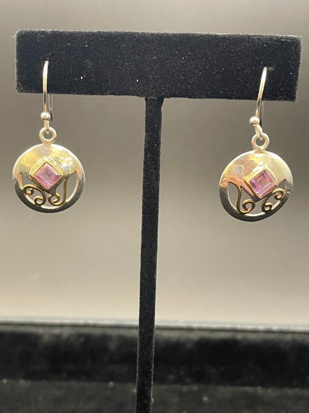 Sterling Silver and Gold Plated Amethyst Drop Earrings